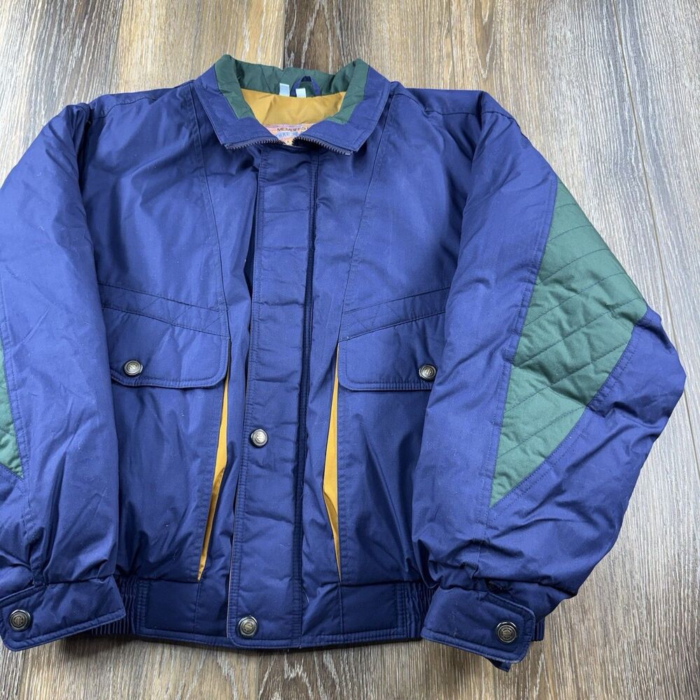 Vintage Members Only Goose Down Parka Jacket Mens L Blue Green Warm Winter Coat